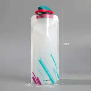 Foldable Water Bottles Flexible Reusable Travel Pouch Soft Flask Water Bag With Carabiner Clip